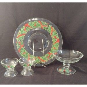 Vintage 4pc AVON Holiday Hostess Collection Holly Christmas Serve Ware
